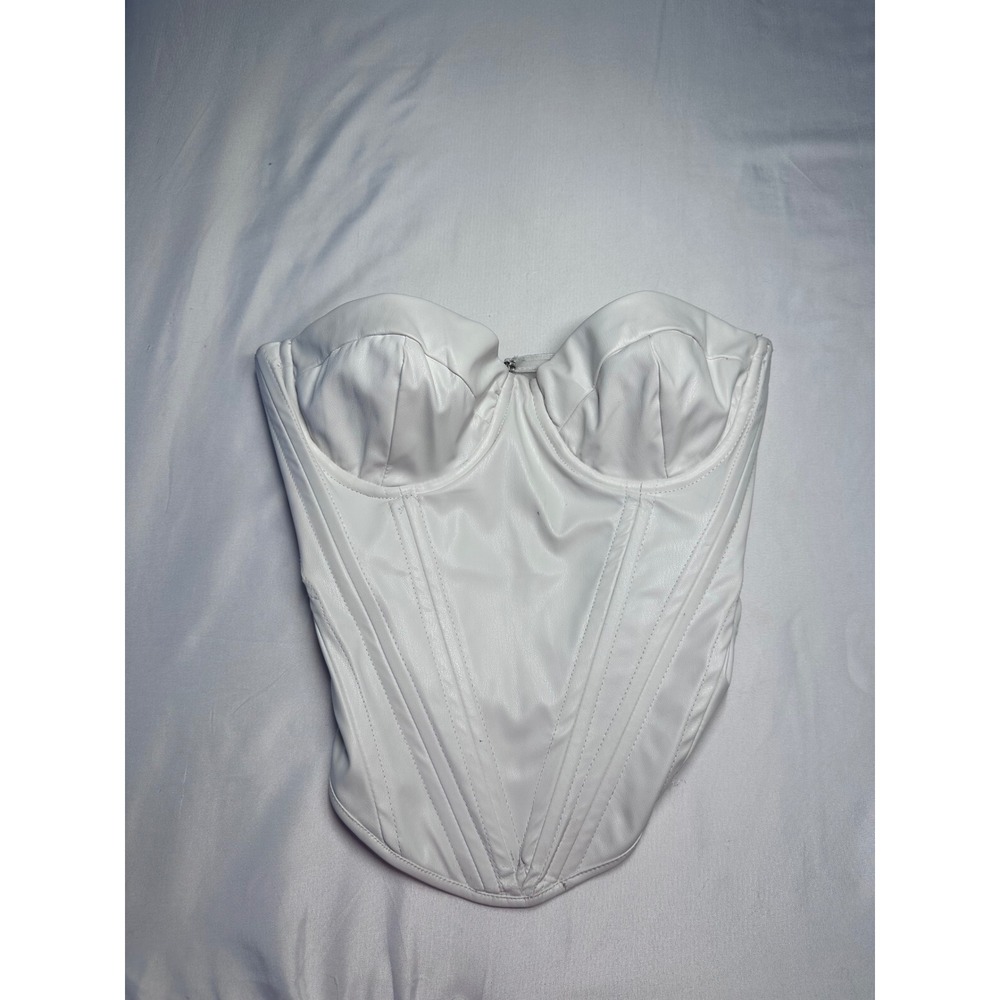 Fashion Nova "Bae For Tonight"Womens White Faux Leather Corset Zipper Top XS